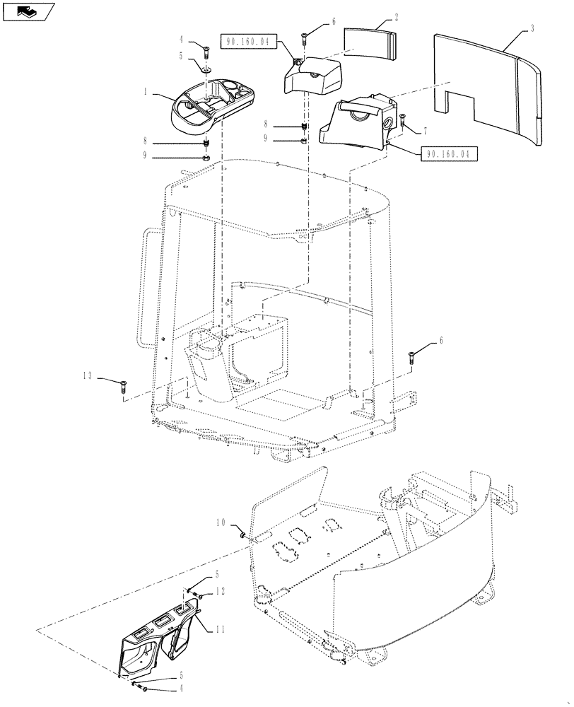 Схема запчастей Case 721F - (90.160.03[01]) - CAB - INTERIOR TRIM (90) - PLATFORM, CAB, BODYWORK AND DECALS