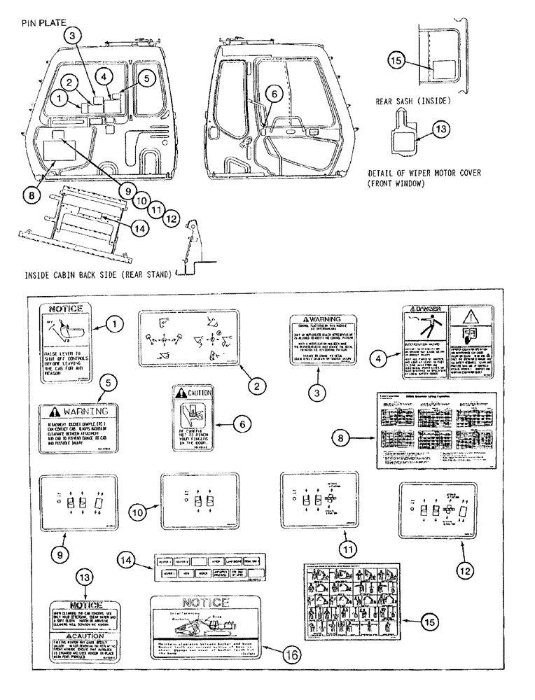 Схема запчастей Case 9050B - (9-142) - DECALS, ENGLISH LANGUAGE, OPERATORS COMPARTMENT (09) - CHASSIS/ATTACHMENTS