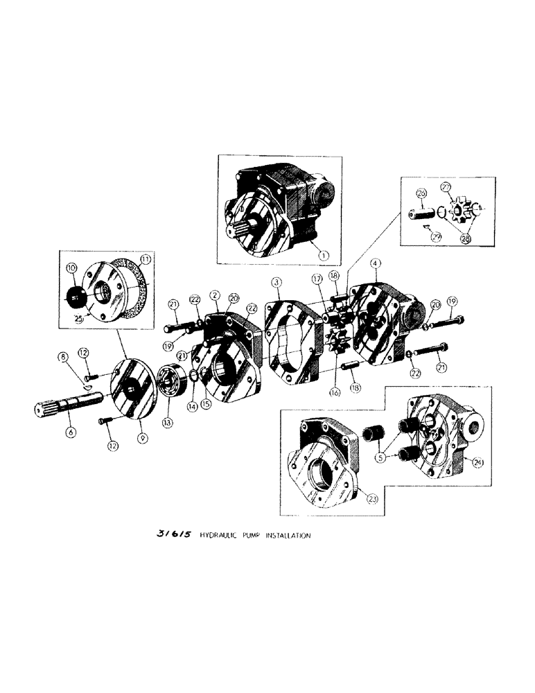 Схема запчастей Case 300 - (135) - 31615 HYDRAULIC PUMP (WEBSTER 3-HCS-4L), HYDRAULIC PUMP INSTALLATION (07) - HYDRAULIC SYSTEM