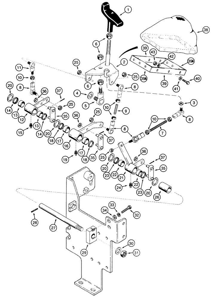 Схема запчастей Case 855E - (8-074) - EQUIPMENT CONTROL LEVER AND LINKAGE, ONE CONTROL LEVER - THREE SPOOL VALVE DOZER MODELS (08) - HYDRAULICS