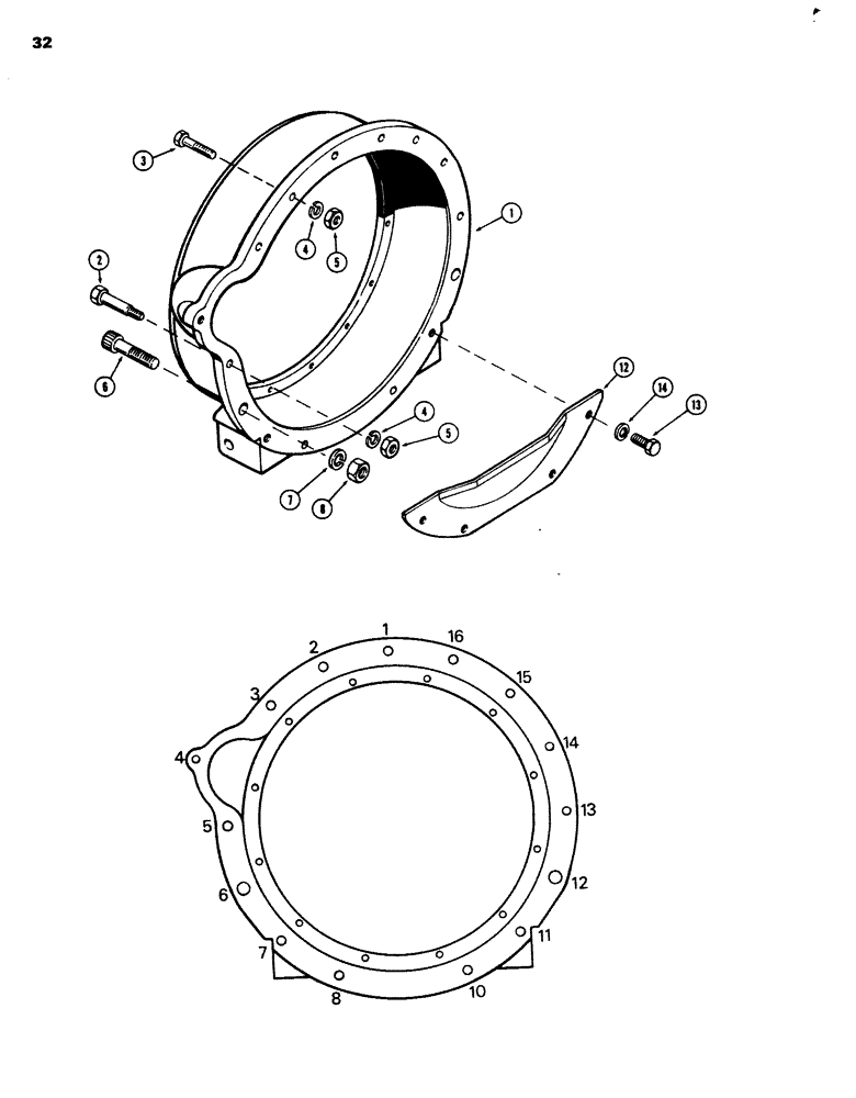 Схема запчастей Case 680G - (032) - FLYWHEEL HOUSING, 336BD DIESEL ENGINE (02) - ENGINE