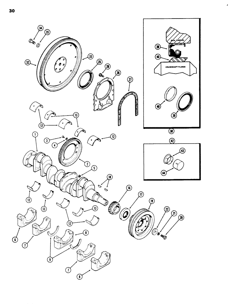 Схема запчастей Case 680G - (030) - CRANKSHAFT AND FLYWHEEL, 336BD DIESEL ENGINE, WEAR SEAL KIT (02) - ENGINE
