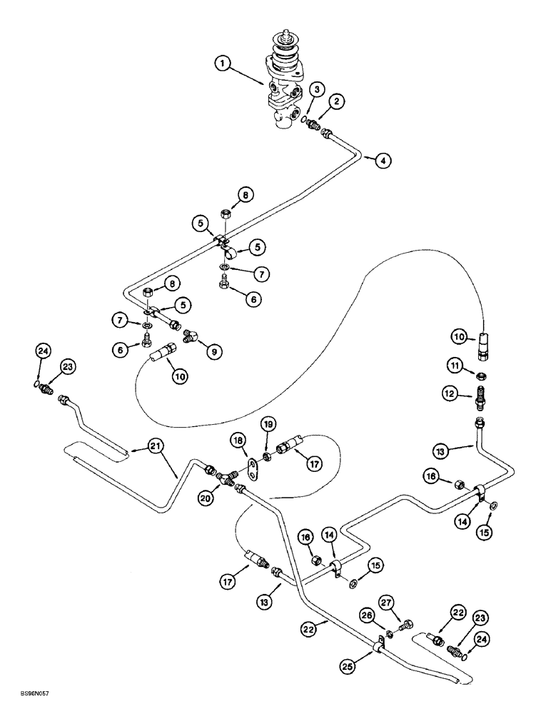Схема запчастей Case 621B - (7-18) - MAIN BRAKE HYDRAULIC CIRCUIT, MAIN BRAKE VALVE TO REAR AXLE, PRIOR TO P.I.N. JEE0051723 (07) - BRAKES