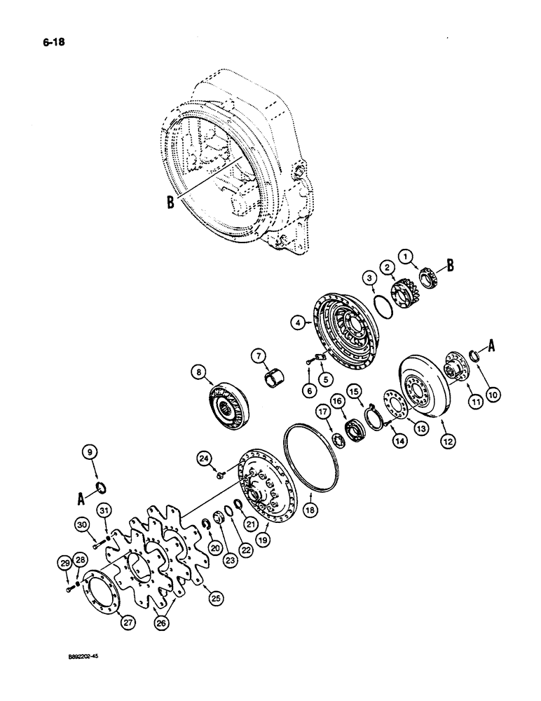 Схема запчастей Case W14C - (6-18) - TRANSMISSION, IMPELLER, TURBINE, AND FLEX PLATE (06) - POWER TRAIN