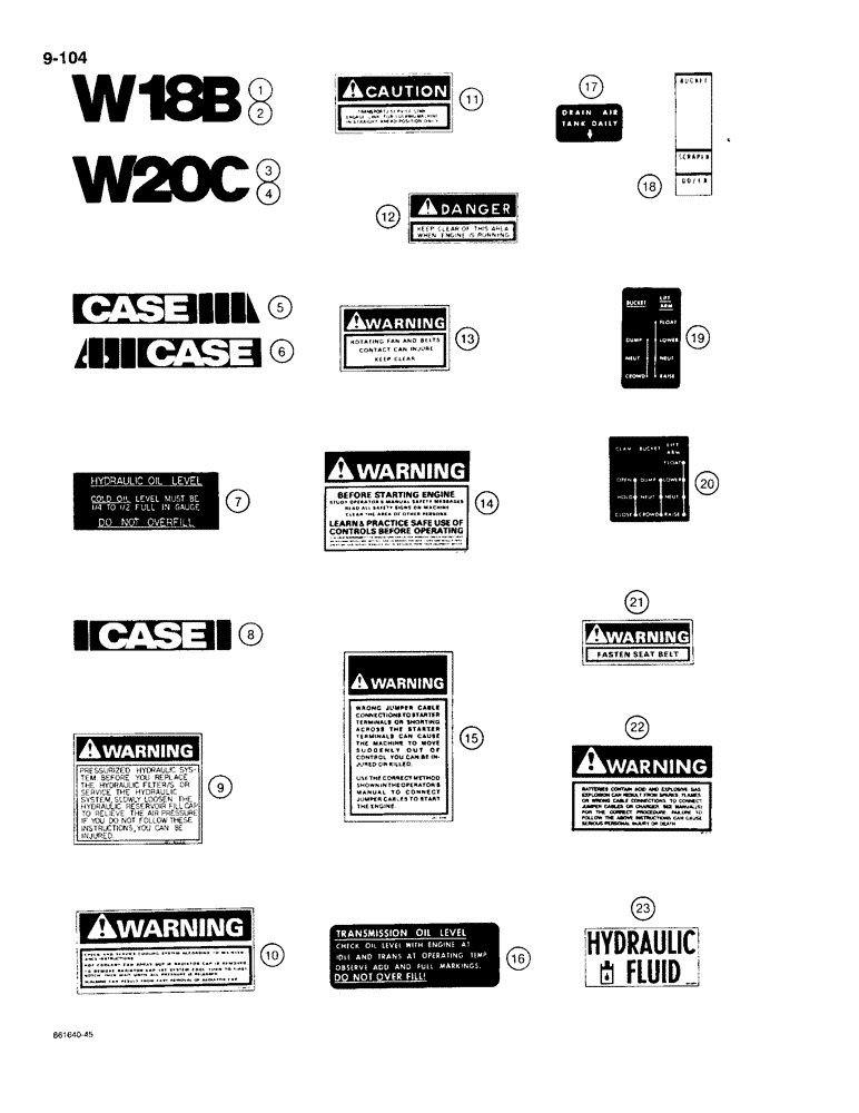Схема запчастей Case W20C - (9-104) - DECALS - BROWN, FOR TAN TRACTORS (09) - CHASSIS/ATTACHMENTS