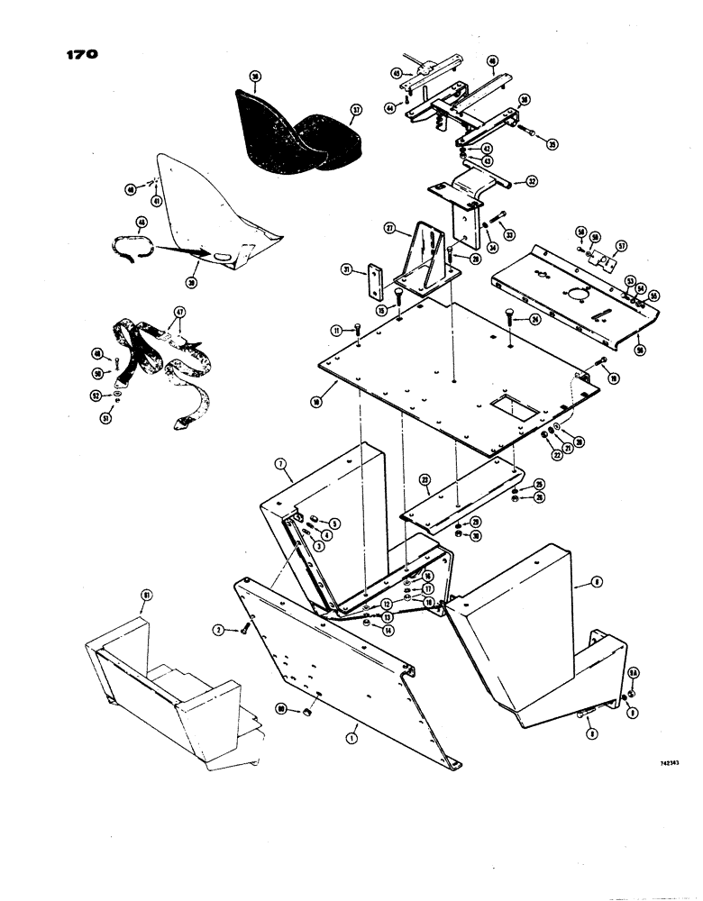 Схема запчастей Case W24B - (170) - OPERATORS COMPARTMENT AND SEAT (09) - CHASSIS