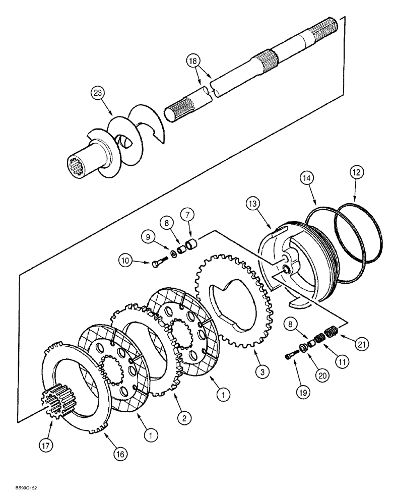 Схема запчастей Case 580SL - (7-005A) - REAR DRIVE AXLE, DIFFERENTIAL BRAKE - P/N 308027A1 & 319064A1 (07) - BRAKES