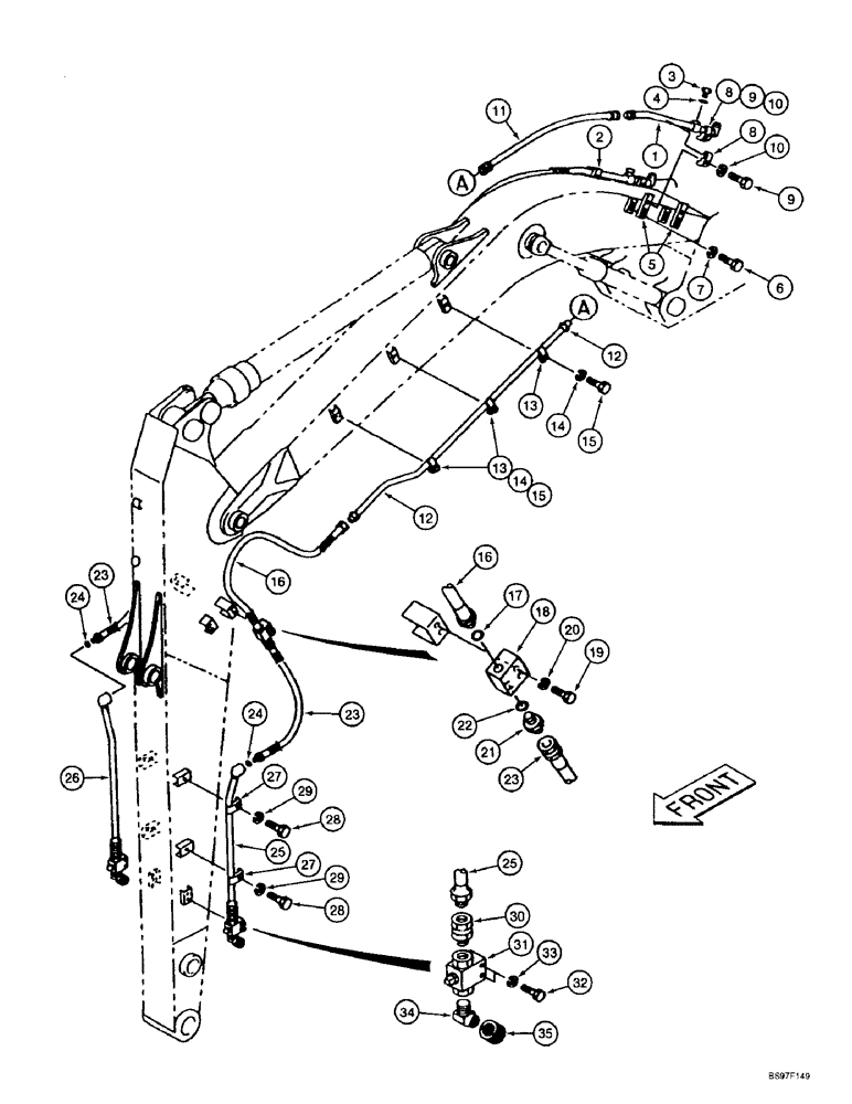 Схема запчастей Case 9010B - (8-090) - AUXILIARY EQUIPMENT OPTION, SUPPLY/RETURN LINES - 3.0 METER ARM (08) - HYDRAULICS