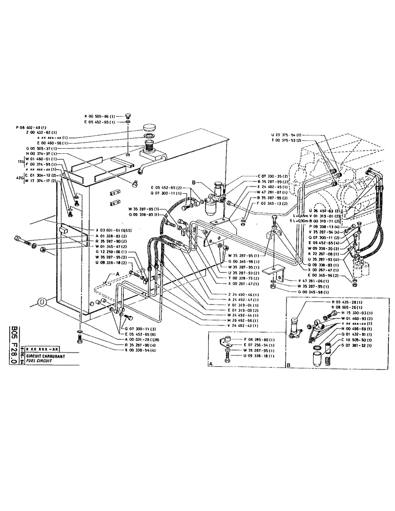 Схема запчастей Case 220 - (043) - FUEL CIRCUIT (02) - FUEL SYSTEM