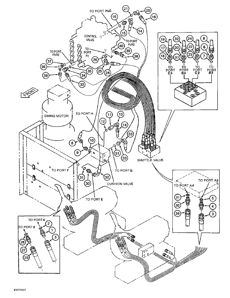 Схема запчастей Case 9040B - (8-030) - BOOM CONTROL LINES (08) - HYDRAULICS