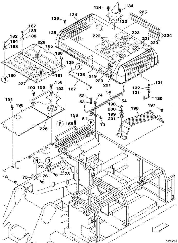 Схема запчастей Case CX460 - (09-08) - HOOD, ENGINE - INSULATION (09) - CHASSIS/ATTACHMENTS