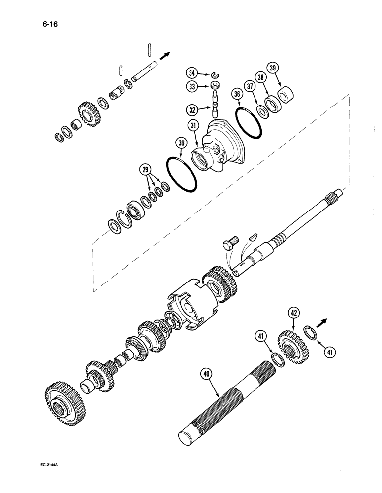 Схема запчастей Case 380B - (6-16) - SPEED TRANSMISSION - FORWARD AND REVERSE ATTACHMENT (06) - POWER TRAIN