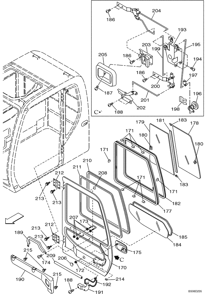 Схема запчастей Case CX330 - (09-032-00[01]) - CAB - CAB DOOR (09) - CHASSIS