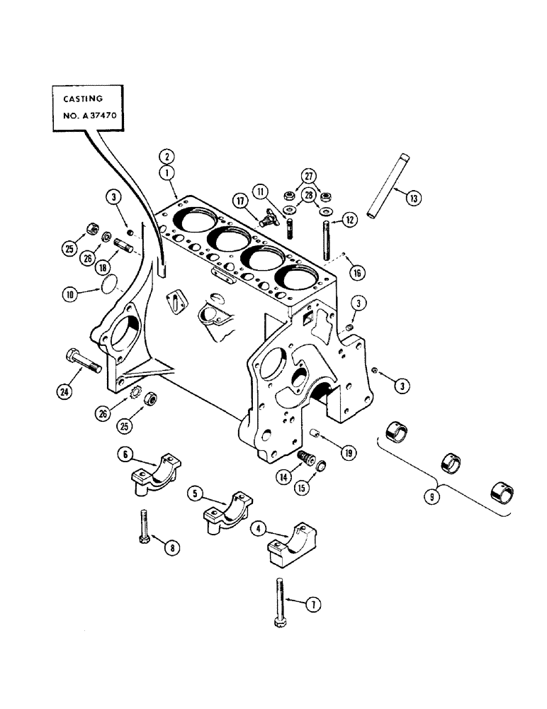 Схема запчастей Case 310G - (028) - CYLINDER BLOCK ASSEMBLY, (148B) SPARK IGNITION ENGINE (01) - ENGINE