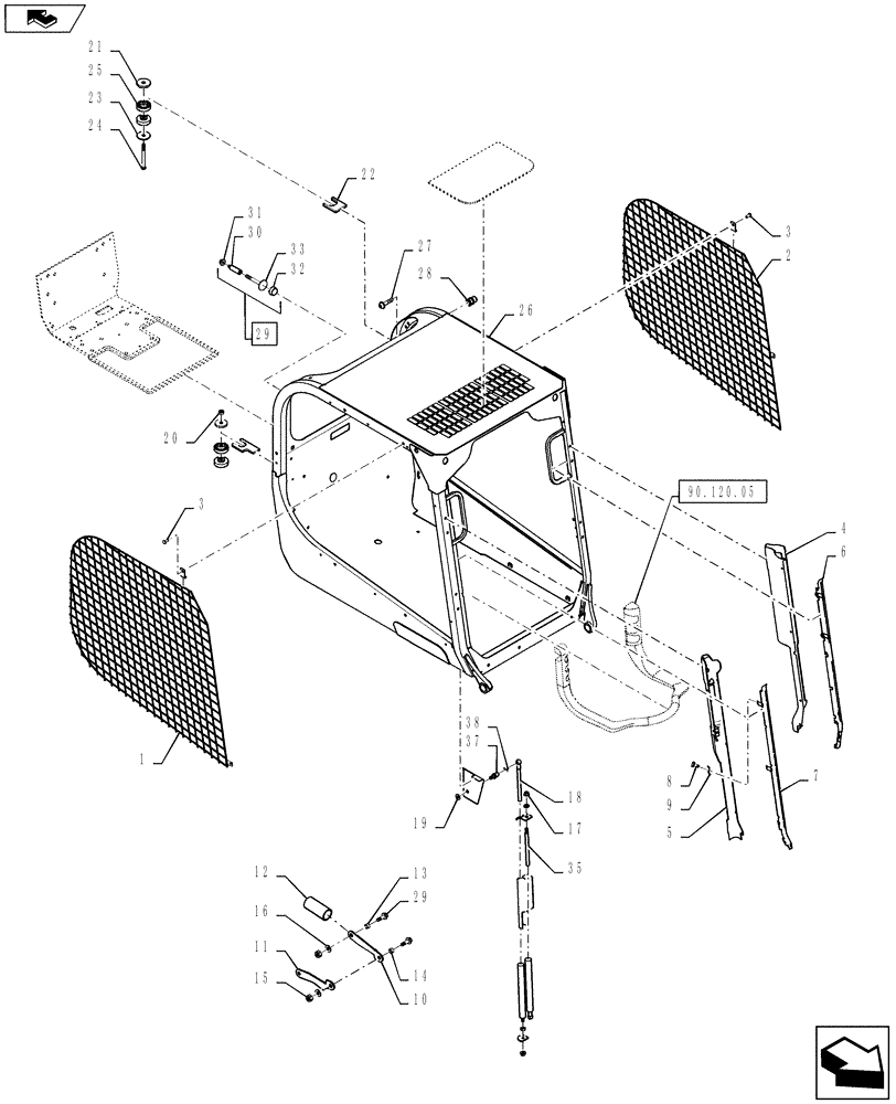 Схема запчастей Case SR200 - (90.119.AB[02]) - CAB CASE (90) - PLATFORM, CAB, BODYWORK AND DECALS
