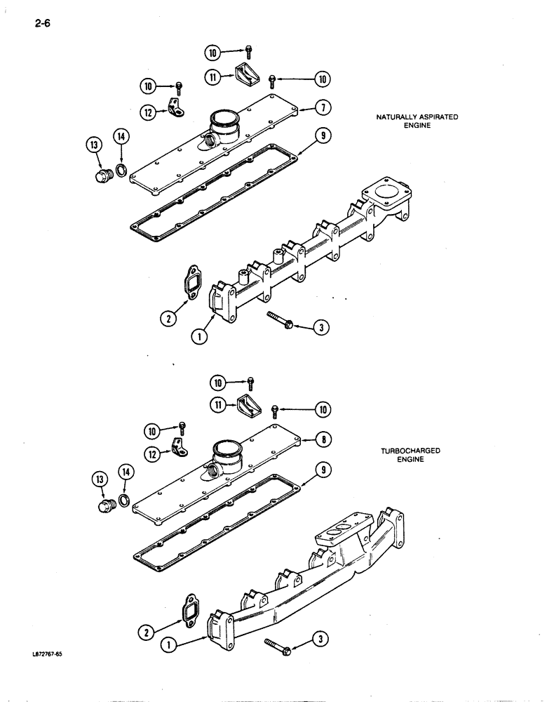 Схема запчастей Case 855D - (2-06) - MANIFOLDS, 6-590 ENGINE, 6T-590 ENGINE, EXHAUST (02) - ENGINE