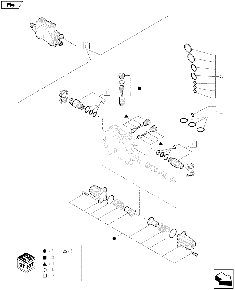Схема запчастей Case 580SN - (35.726.58[02]) - VALVE - BACKHOE CONTROL, 7 SPOOL (W/O EXT DIPPER, W/ AUX HYDS, W/ PILOT CONTROLS) (35) - HYDRAULIC SYSTEMS