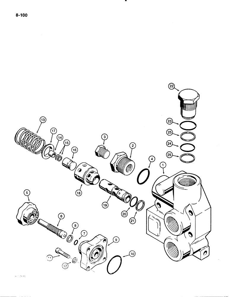 Схема запчастей Case 480E LL - (8-100) - THREE-POINT HITCH CONTROL VALVE, INLET-OUTLET SECTION (08) - HYDRAULICS
