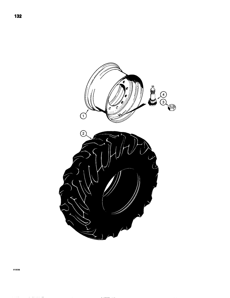 Схема запчастей Case 680H - (132) - REAR WHEELS AND TIRES, USED ON MODELS WITH 16.9 X 24 - 10 (06) - POWER TRAIN