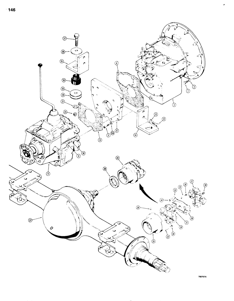 Схема запчастей Case 680G - (146) - TRANSMISSION AND RELATED PARTS (06) - POWER TRAIN