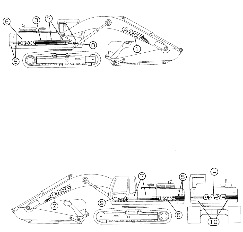 Схема запчастей Case 9050B - (9-100) - DECALS, MODEL IDENTIFICATION AND STRIPING (09) - CHASSIS