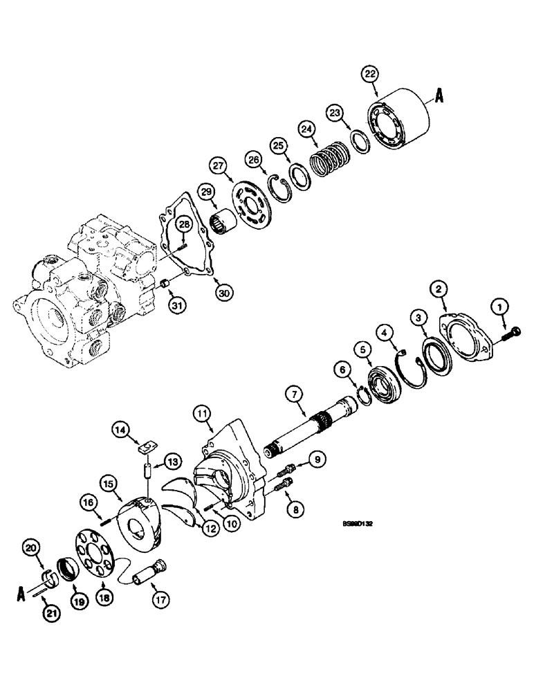 Схема запчастей Case 660 - (6-20) - TANDEM PUMP - H673751, REAR DRIVE PUMP, CYLINDER BLOCK AND SHAFT (06) - POWER TRAIN