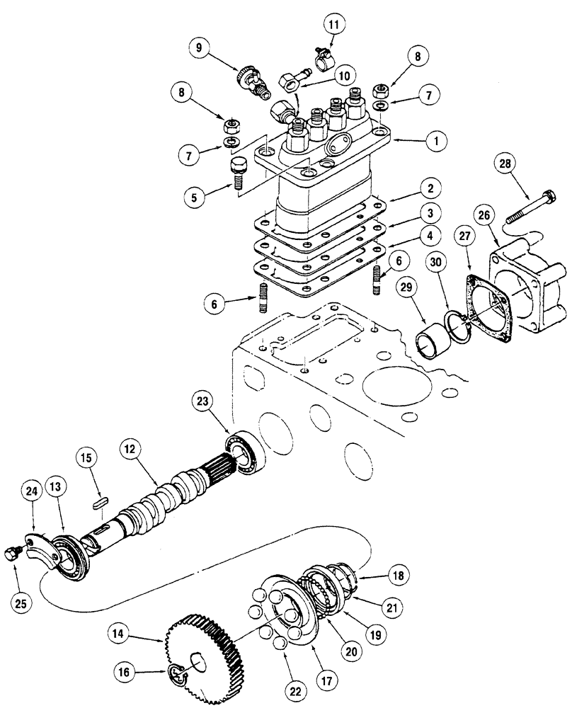 Схема запчастей Case 6010 - (03-04) - FUEL INJECTION - PUMP AND DRIVE, KUBOTA V2003TE ENGINE (10) - ENGINE