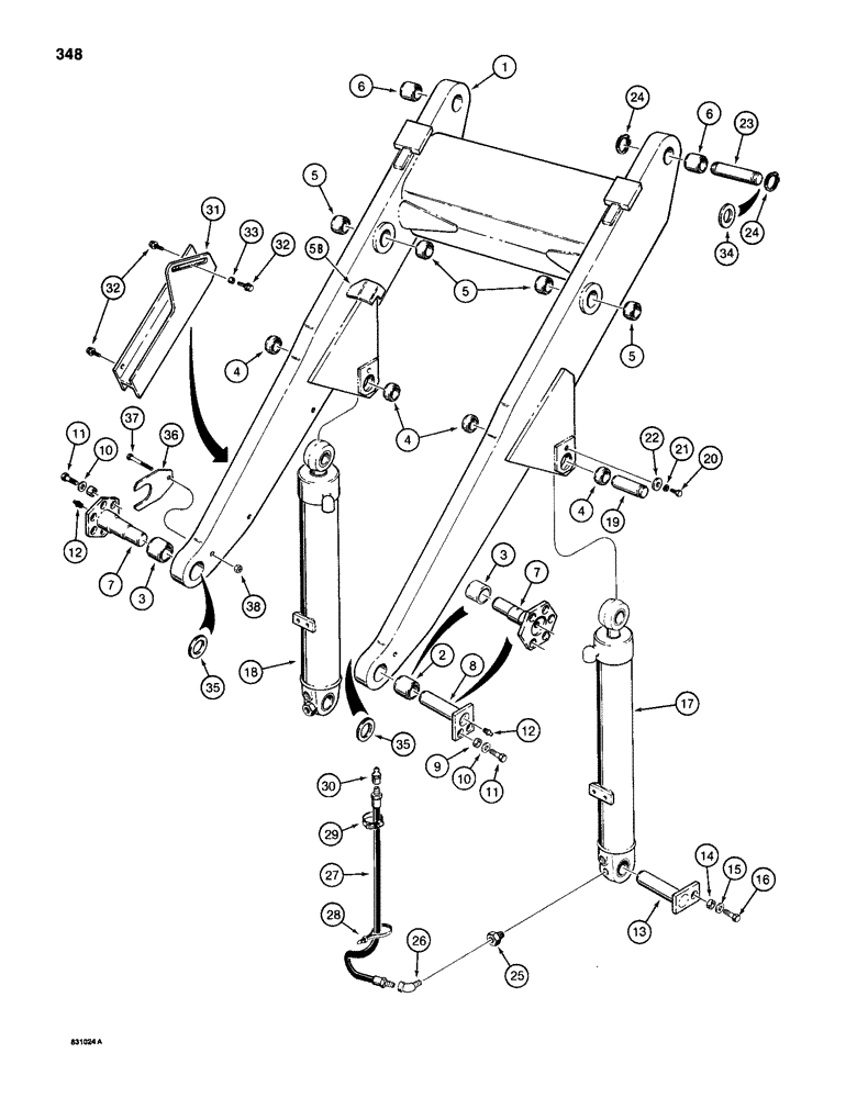 Схема запчастей Case 1155D - (348) - LOADER LIFT FRAME, MOUNTING PARTS AND LIFT CYLINDERS (09) - CHASSIS/ATTACHMENTS