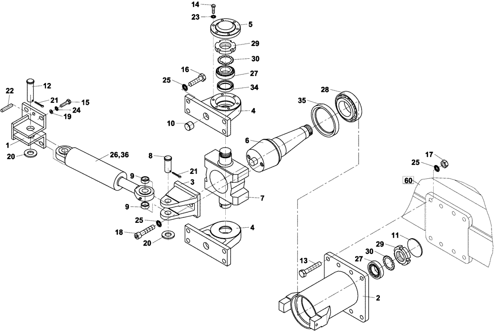 Схема запчастей Case DV204 - (06-65/124[01]) - STEERING CYLINDER AND CHASSIS OSCILLATION (13) - STEERING SYSTEM