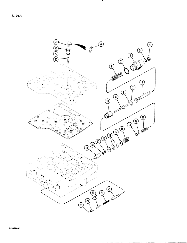 Схема запчастей Case 1450B - (6-248) - TRANS CONTROL VALVE, A140795 MODULATOR VALVE, ADJUSTING PLUG (ITEM 1), SINGLE FORMED PIECE (06) - POWER TRAIN