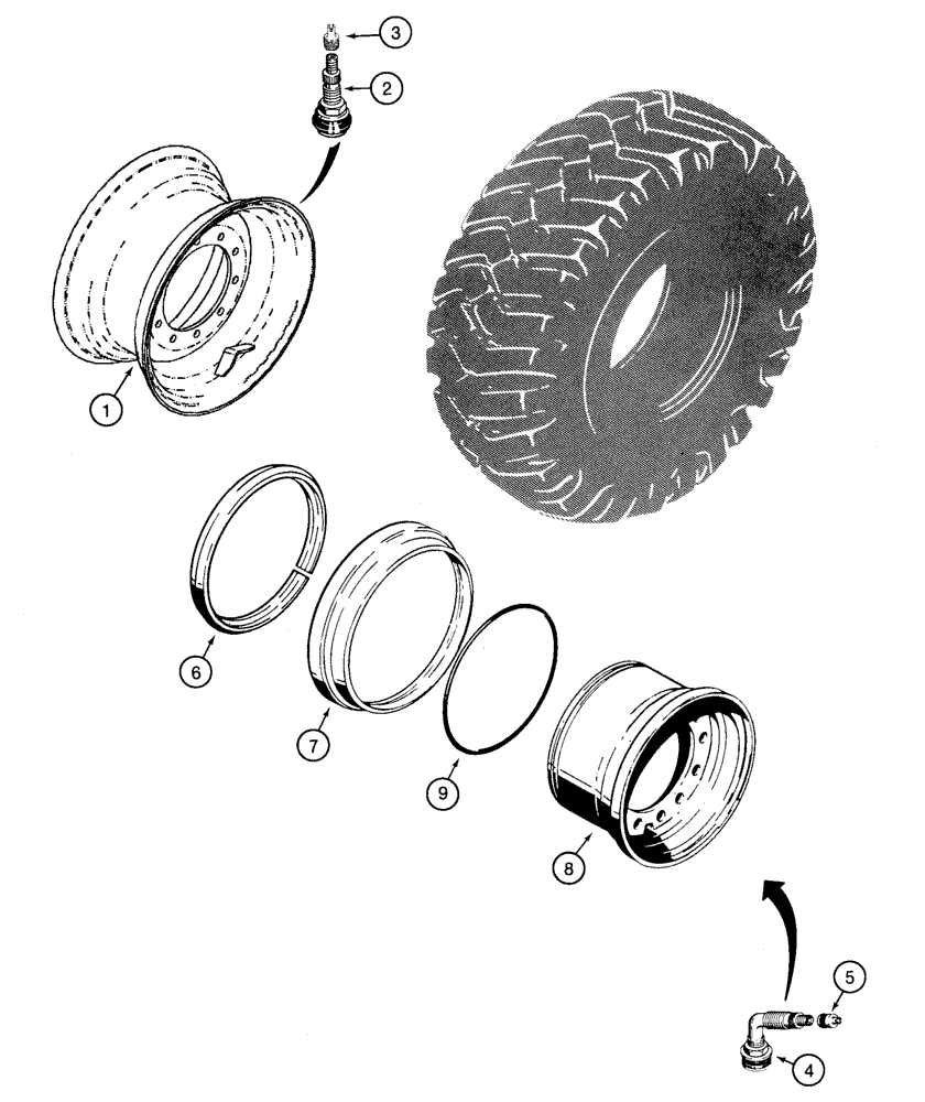 Схема запчастей Case 621D - (06-40) - WHEELS, FOR 17.5 X 25 TIRES- 1 PIECE WHEEL, FOR 17.5 X 25 TIRES- ONE PIECE WHEEL (06) - POWER TRAIN