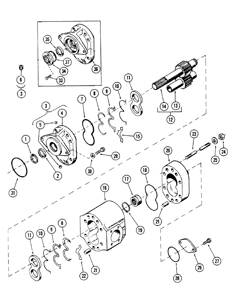 Схема запчастей Case 40BLC - (334) - MOTOR AND PUMP ASSEMBLY, (USED WITH ROTARY CUTTER) (07) - HYDRAULIC SYSTEM
