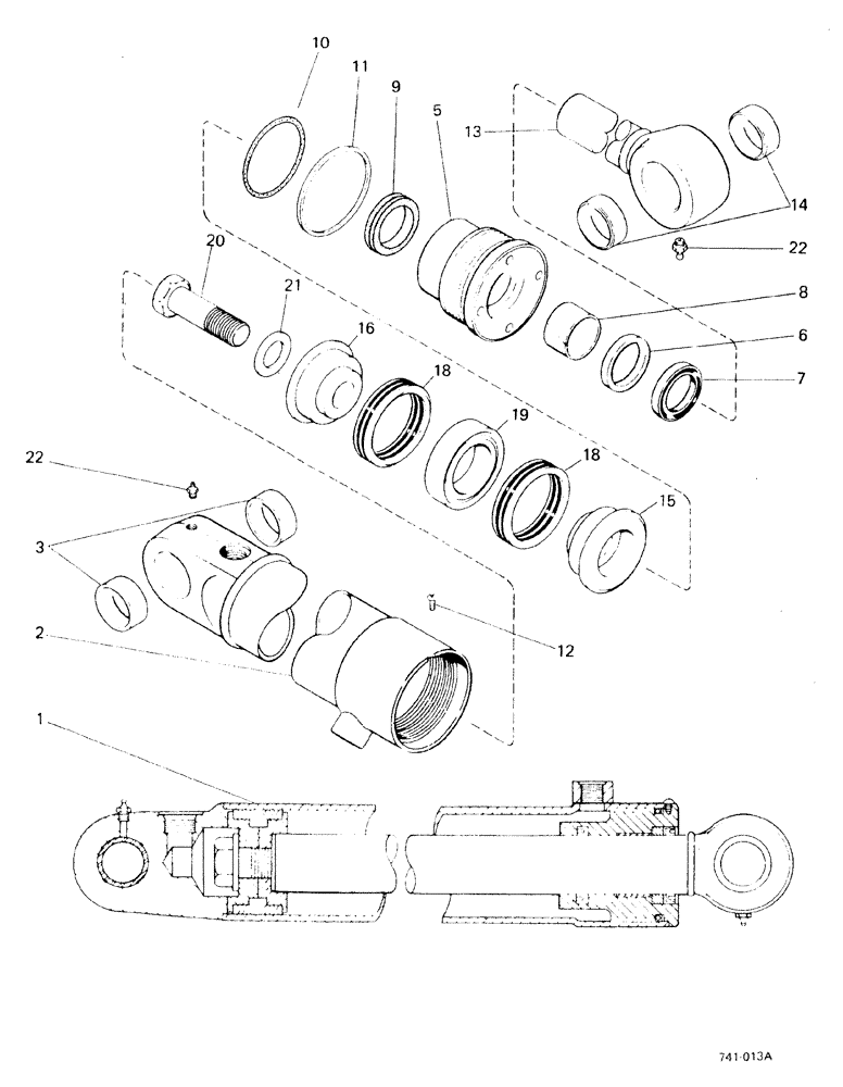 Схема запчастей Case 580F - (152) - LOADER CLAM CYLINDERS, CYLINDER WITH ONE PIECE PISTON (35) - HYDRAULIC SYSTEMS