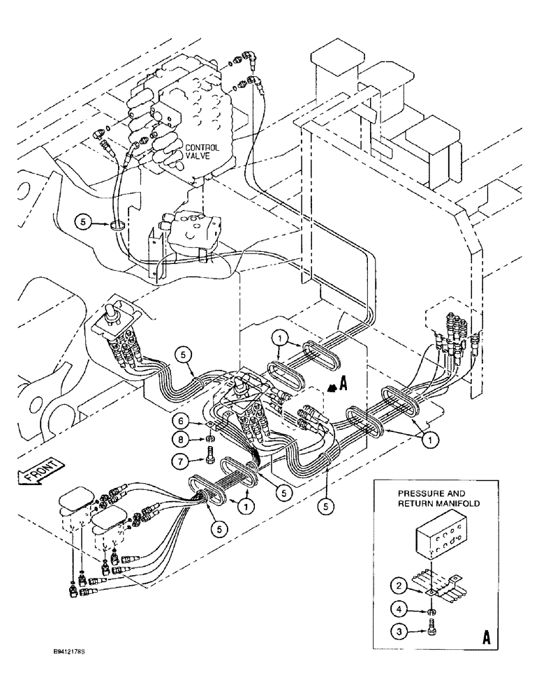 Схема запчастей Case 9020B - (8-024) - BULKHEAD GROMMETS AND HOSE SUPPORTS (08) - HYDRAULICS