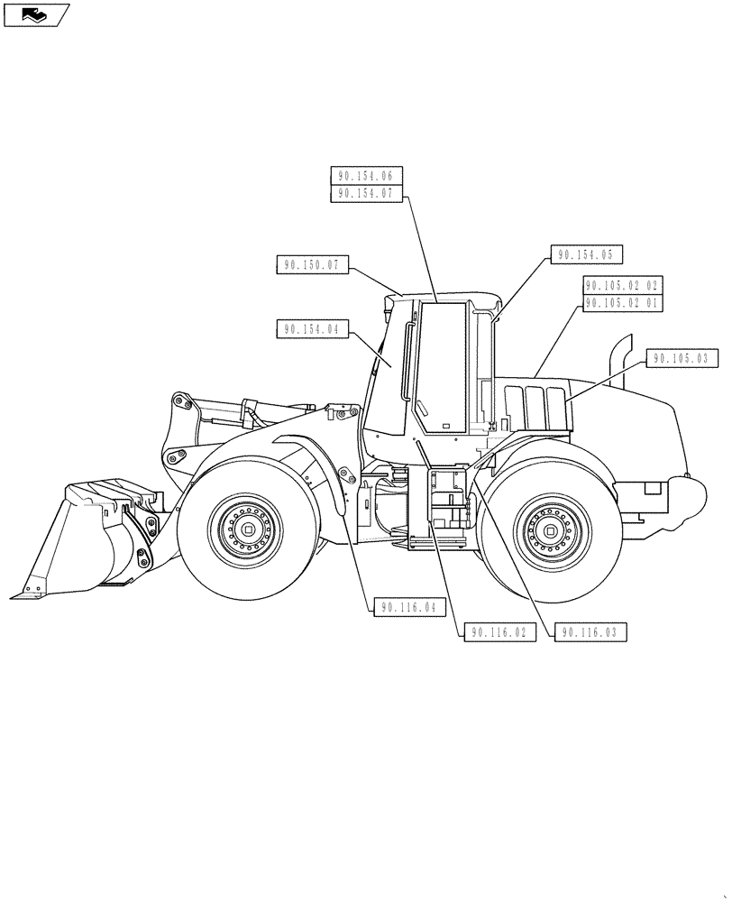 Схема запчастей Case 621F - (00.000.90[02]) - PICTORIAL INDEX - CAB FRAME (00) - GENERAL & PICTORIAL INDEX