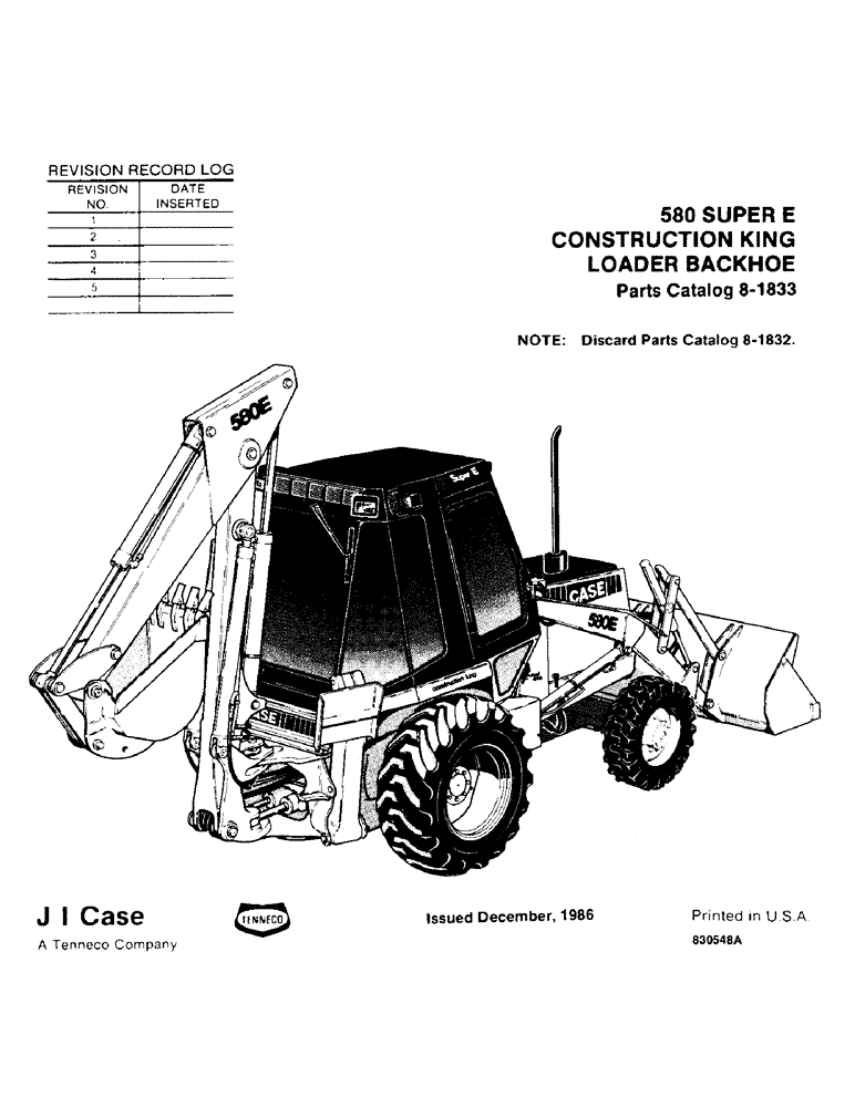 Схема запчастей Case 580SE - (001) - REVISION RECORD LOG (00) - PICTORIAL INDEX