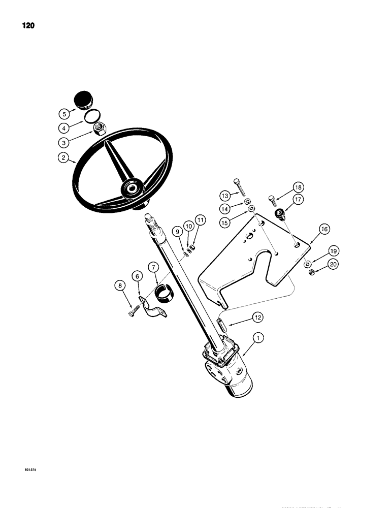 Схема запчастей Case 680H - (120) - STEERING WHEEL, STEERING COLUMN, AND MOUNTING PARTS (05) - STEERING