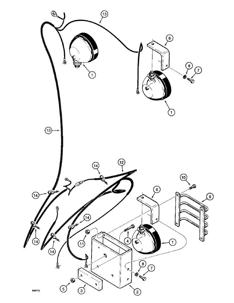 Схема запчастей Case 1187 - (102) - WORK LAMPS, ELECTRICAL CIRCUIT AND MOUNTING PARTS (06) - ELECTRICAL SYSTEMS