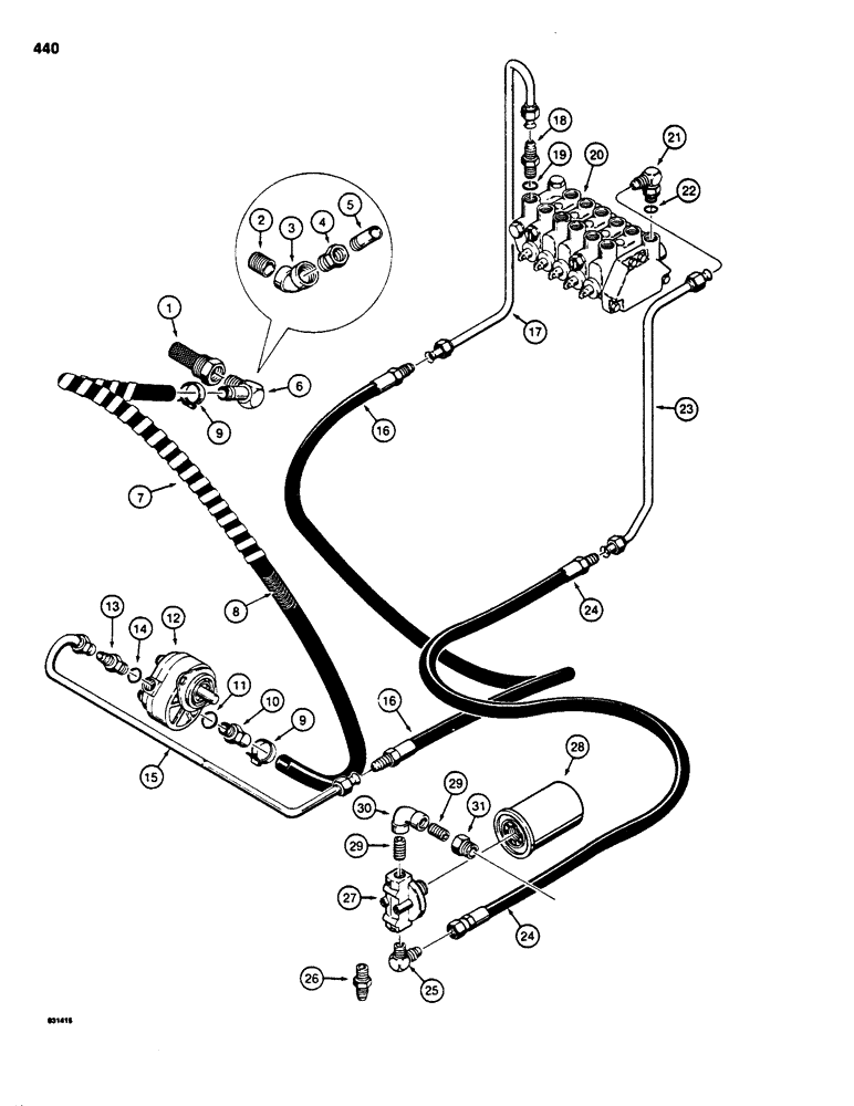 Схема запчастей Case P60 - (440) - BACKHOE PUMP, PRESSURE, AND RETURN HYDRAULIC CIRCUIT, USED WITH H560292 BACKHOE VALVE (35) - HYDRAULIC SYSTEMS
