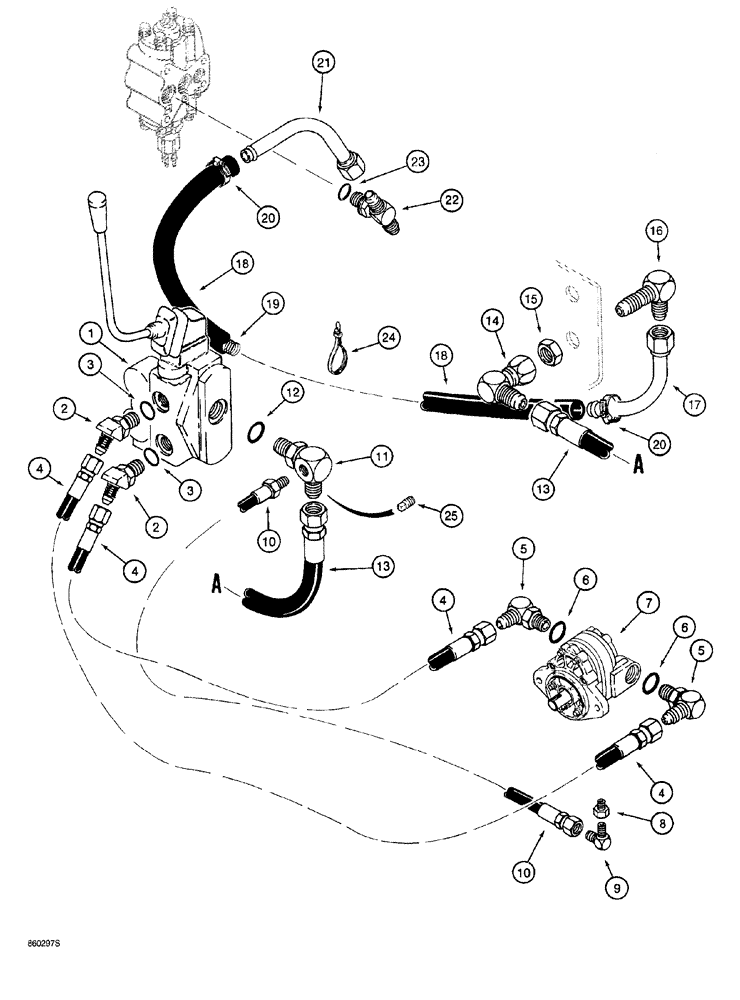 Схема запчастей Case 760 - (08-124) - HYDRA-BORER HYDRAULIC CIRCUIT, CONTROL VALVE TO HYDRA-BORER MOTOR AND RETURN LINES (35) - HYDRAULIC SYSTEMS