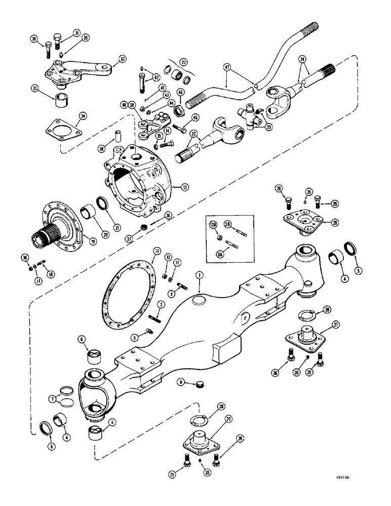 Схема запчастей Case W10B - (186) - L11612 AND L15394 REAR STEERING AXLES, AXLE HOUSING AND STEERING (06) - POWER TRAIN