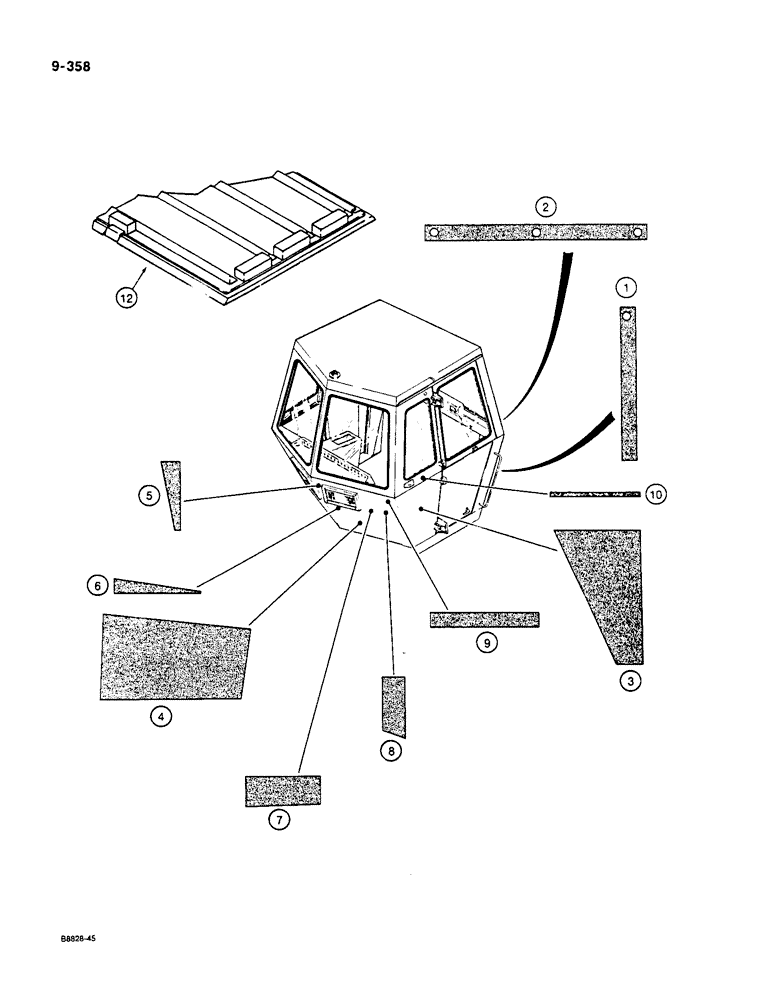 Схема запчастей Case W36 - (9-358) - CAB SEALS AND PADS (09) - CHASSIS/ATTACHMENTS