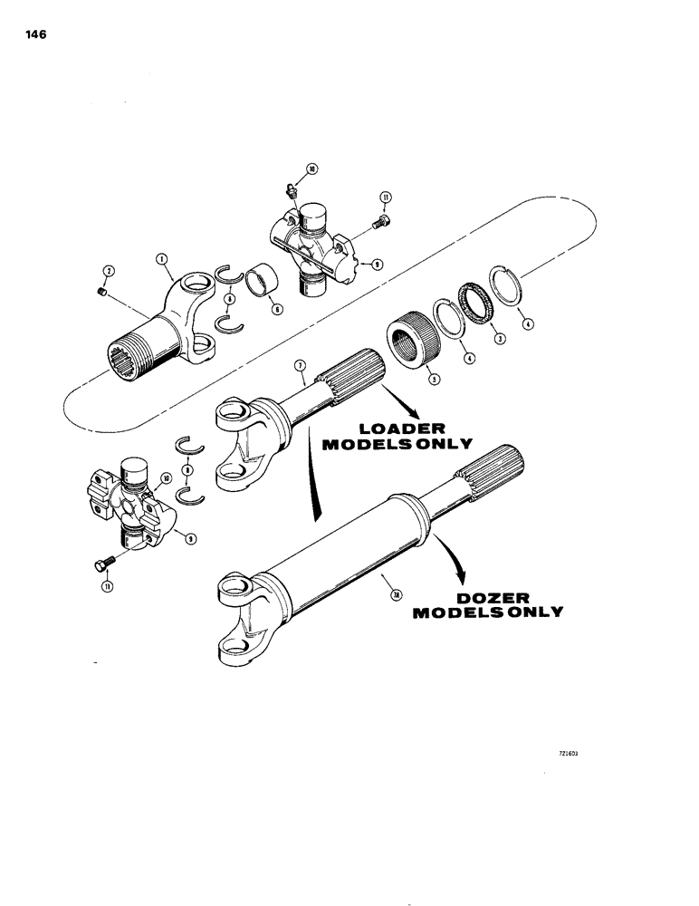Схема запчастей Case 1150B - (146) - DRIVE SHAFT (DOZER) (03) - TRANSMISSION