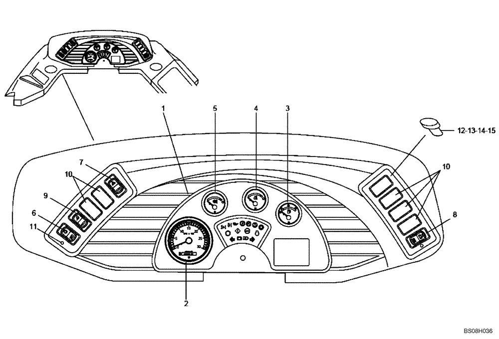 Схема запчастей Case 327B - (67A00051644[001]) - INSTRUMENT PANEL (SIMPLE MUX P.I.N. HHD0327BN7PG56159 AND AFTER) (84126984) (13) - Electrical System / Decals