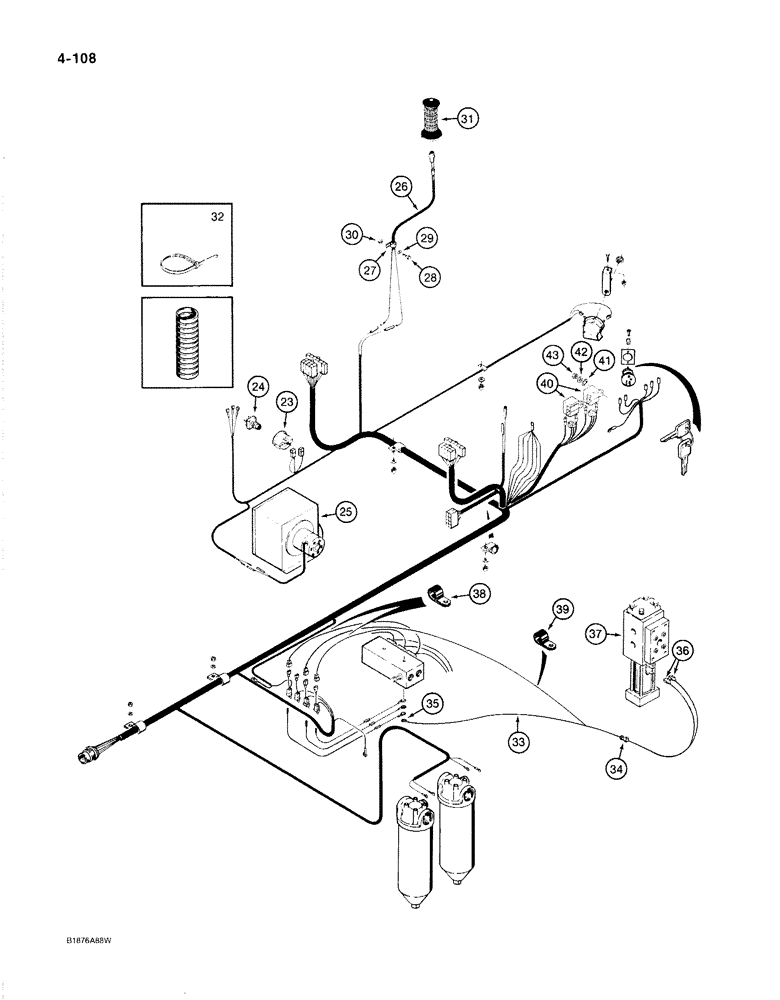 Схема запчастей Case 1187B - (4-108) - ELECTRICAL HARNESS - CAB AND TURNTABLE, USED ON MODELS WITH P.I.N. 6275525 AND AFTER (04) - ELECTRICAL SYSTEMS