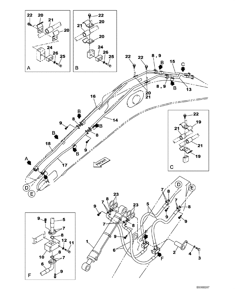 Схема запчастей Case CX700 - (08-023-00[01]) - HYDRAULIC CIRCUIT - BUCKET CYLINDER - DIPPER (5.00 M) (08) - HYDRAULICS