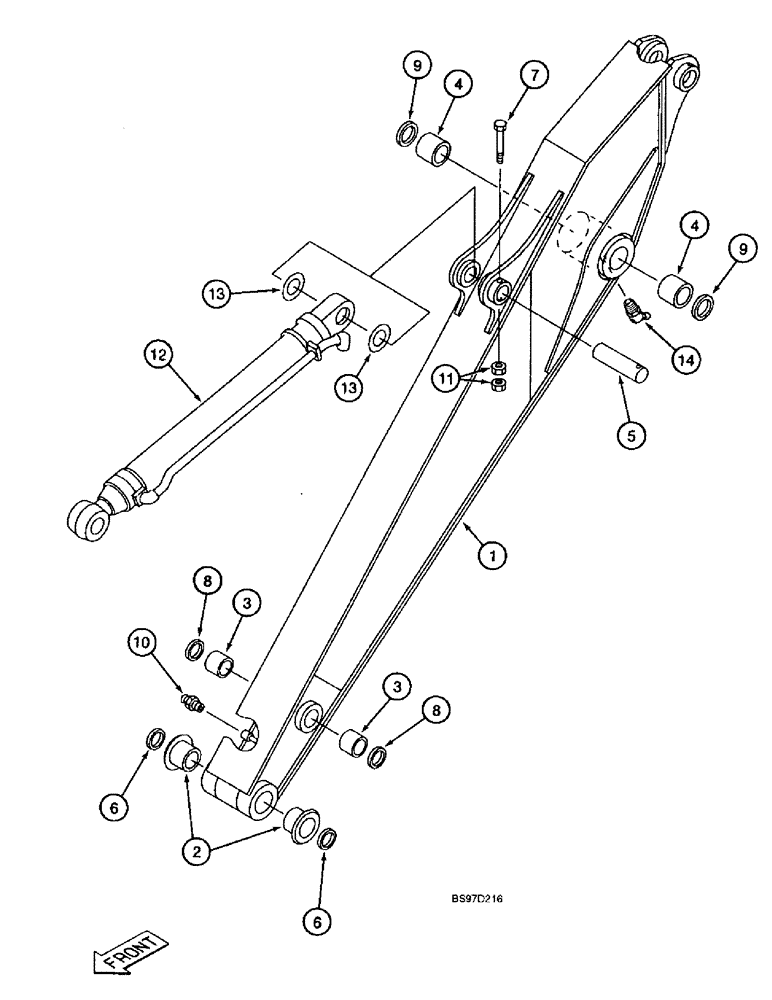 Схема запчастей Case 9040B - (9-098) - ARM AND CYLINDER, 3.09 M (10 FT. 2 INCH) ARM (09) - CHASSIS
