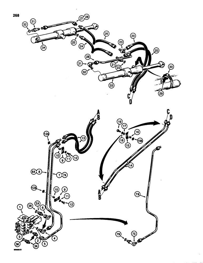 Схема запчастей Case 580SD - (268) - LOADER BUCKET CYLINDER HYDRAULIC CIRCUIT (08) - HYDRAULICS