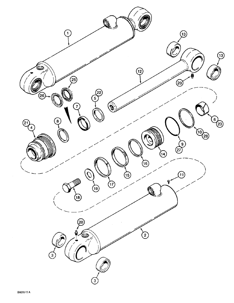 Схема запчастей Case 590 - (8-112) - 1343584C2 BACKHOE SWING CYLINDER (08) - HYDRAULICS