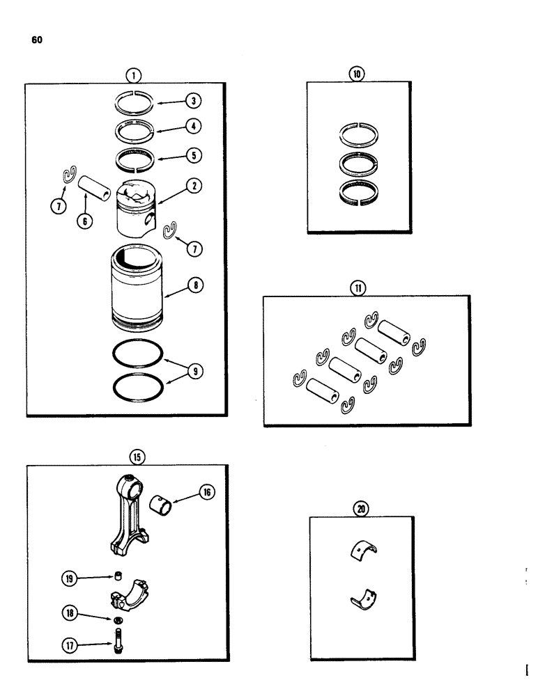 Схема запчастей Case 580SD - (060) - PISTONS, 207 TURBOCHARGED DIESEL ENGINE (02) - ENGINE